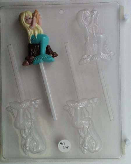 Chocolate// Candy Mold, Lollipop - Any Occassion, Mermaid, Sitting on Rock Holding Shell