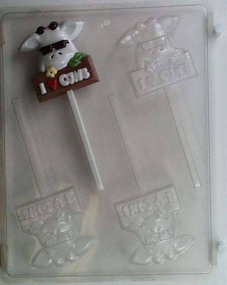 Chocolate// Candy Mold, Lollipop - Animal, Cow with Sun Glasses