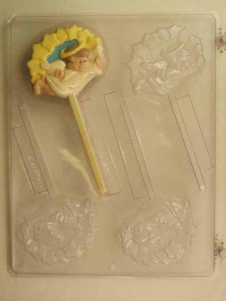 Chocolate// Candy Mold, Lollipop - Religion, Cute Angel with Stars Floating Overhead