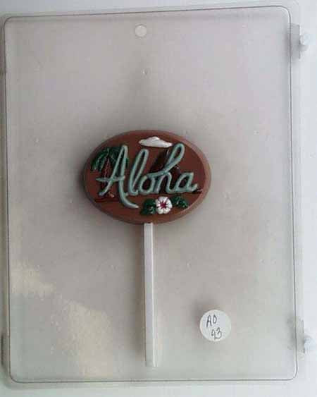 Chocolate// Candy Mold, Lollipop - Any Occassion, Aloha in Script on Oval
