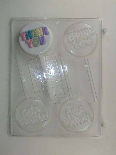 Chocolate// Candy Mold, Lollipop - Any Occassion, "Thank You' on Round