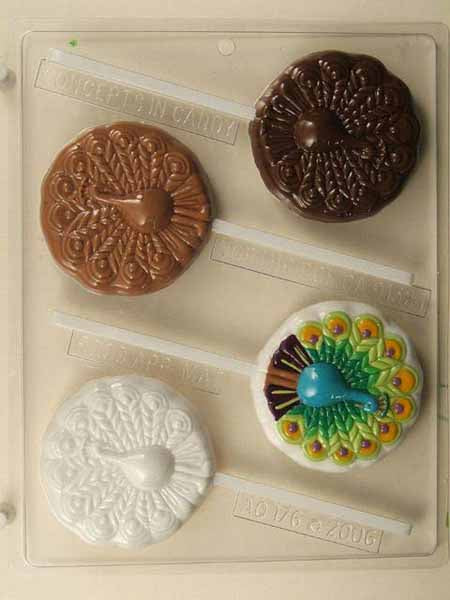Chocolate// Candy Mold, Lollipop - Animal, Peacock on Round