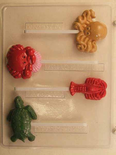 Molde para chocolate/caramelos, piruleta - Animal, criaturas marinas variadas