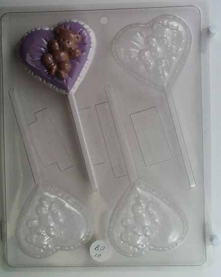 Molde de chocolate/caramelo, piruleta - Bebé, oso en corazón