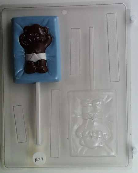 Molde para chocolate/caramelo, piruleta - Bebé, oso en almohada