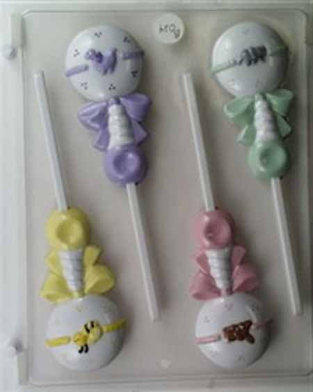 Chocolate// Candy Mold, Lollipop - Baby Shower, Baby Rattle with Bow and Different Animals