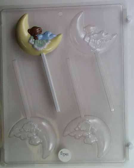 Chocolate// Candy Mold, Lollipop - Baby Shower, Baby Bear Sleeping on Crescent Moon