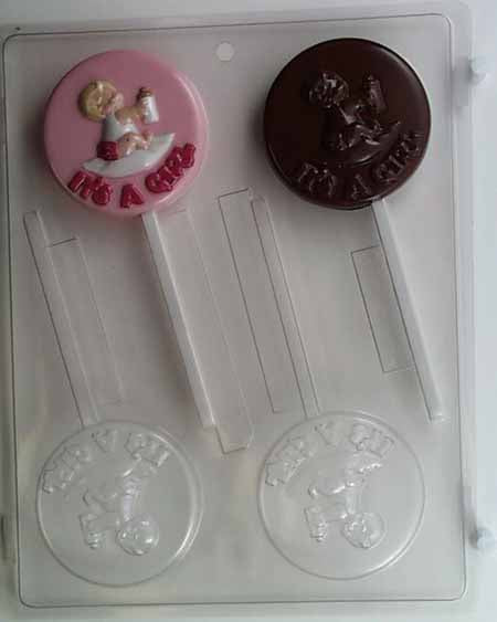 Chocolate// Candy Mold, Lollipop - Baby Shower, "It's a Girl" with Baby Girl on Round