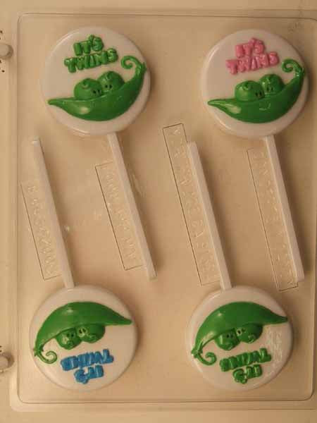 Chocolate// Candy Mold, Lollipop - Baby Shower, "It's Twins" Peas in a Pod on Round