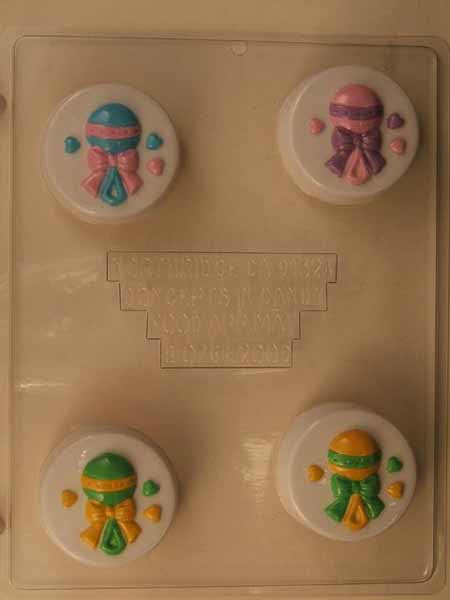 Chocolate// Candy Mold - Baby Shower, Rattle with Bow and Hearts on Round