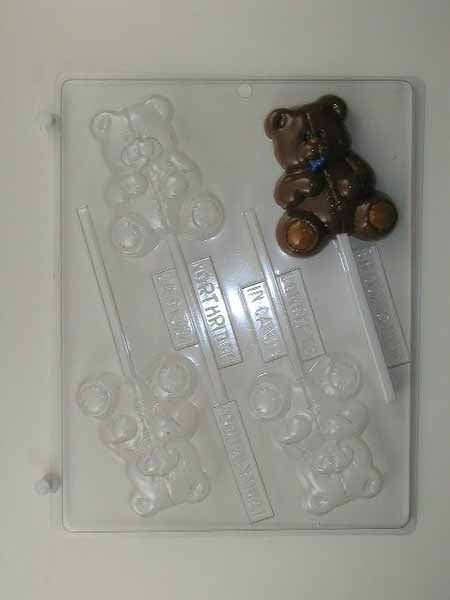 Molde de chocolate/caramelo, piruleta - Animal, oso con piruleta