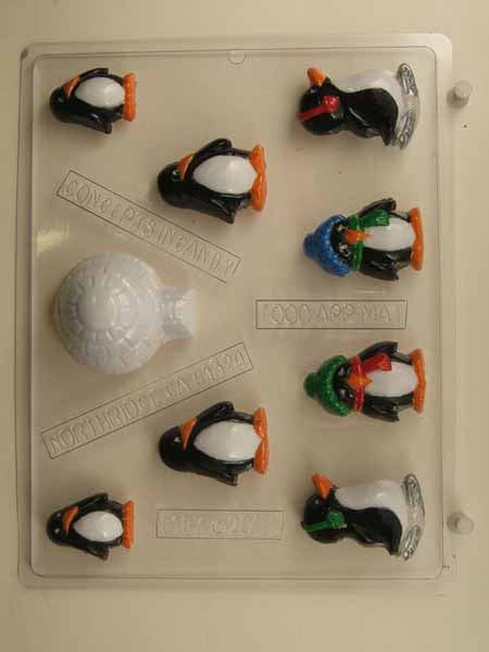 Chocolate// Candy Mold, Lollipop - Animal, Penguins with Igloo