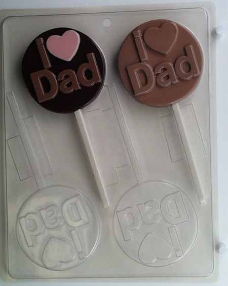 Chocolate// Candy Mold, Lollipop - Father, "I (heart) Dad" on Round