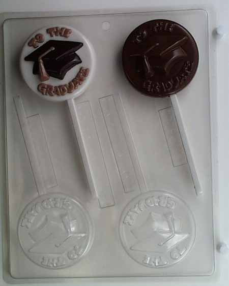 Chocolate// Candy Mold, Lollipop - Graduation, "To The Graduate" with Cap on Round