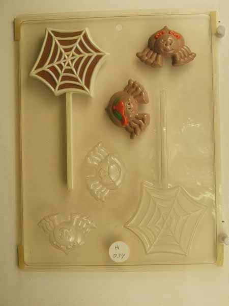 Chocolate// Candy Mold, Lollipop - Halloween, Spider Pieces with Web