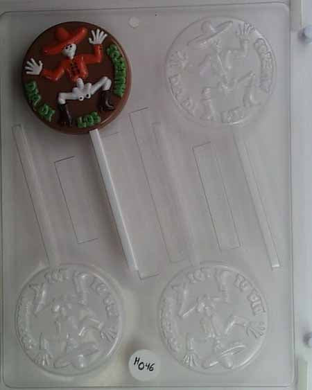 Chocolate// Candy Mold, Lollipop - Halloween, Skeleton with Sombrero and Boots on Round
