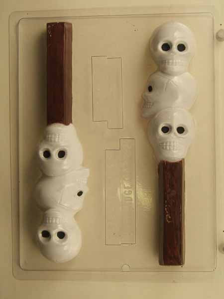Chocolate// Candy Mold, Pretzel - Halloween, Stacked Skull Pretzel Rod