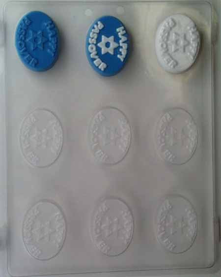 Chocolate// Candy Mold, Mini, Religion, "Happy Passover" with Jewish Star on Oval