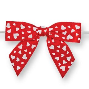 Large Bows // White Hearts on Red with Twisty 6ct
