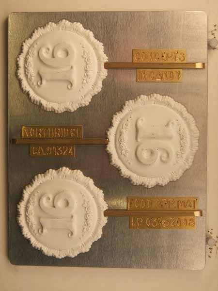 Chocolate// Candy Mold, Lollipop - Birthday, "16" with Floral Decoration on Round with Ruffled Edges