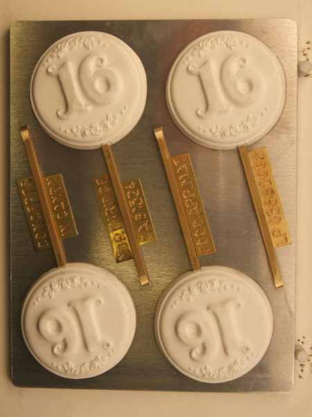 Chocolate// Candy Mold, Lollipop - Birthday, "16" with Floral Decoration on Round