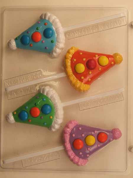 Chocolate// Candy Mold, Lollipop - Birthday, Party Hat with Trim and Divots for Candy
