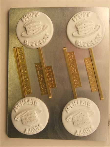Chocolate// Candy Mold, Lollipop - Birthday, "Happy Birthday" with Cake on Round