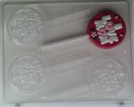 Chocolate// Candy Mold, Lollipop -Mother, "I Love Mom" in Bubble Letters on Round
