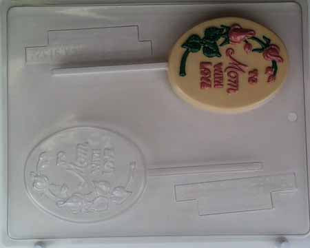 Chocolate// Candy Mold, Lollipop - Mother, "To Mom With Love" in Script on Oval