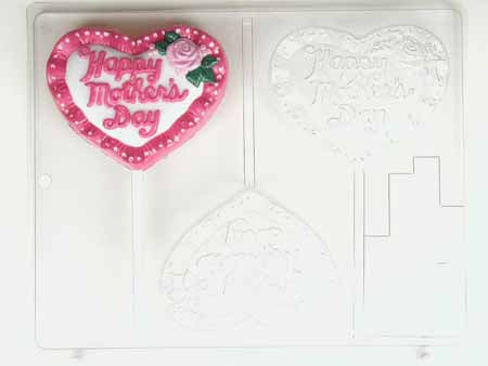 Chocolate// Candy Mold, Lollipop - Mother, "Happy Mother's Day" on Ruffled Heart