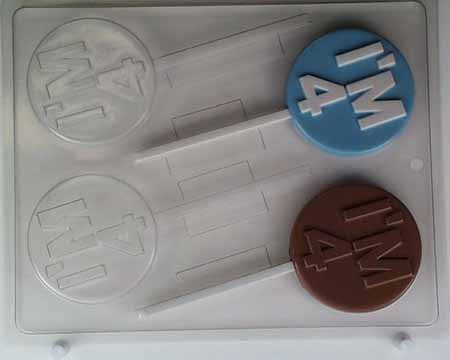 Chocolate// Candy Mold, Lollipop - Birthday, "I'm 4" on Round