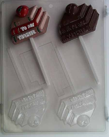 Chocolate// Candy Mold, Lollipop - School, Three Books Stacked with Apple on Top