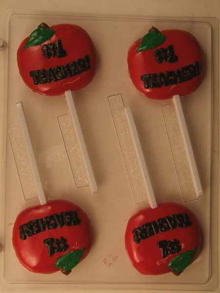Chocolate// Candy Mold, Lollipop - School, Apple with Leaf with "#1 Teacher"