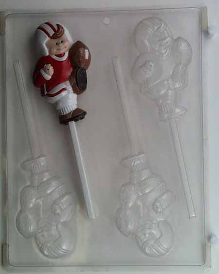 Chocolate// Candy Mold, Lollipop - Sports, Boy in Football Helmet, Kicking Football