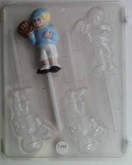 Chocolate// Candy Mold, Lollipop - Sports, Baseball Boy with Glove and Ball