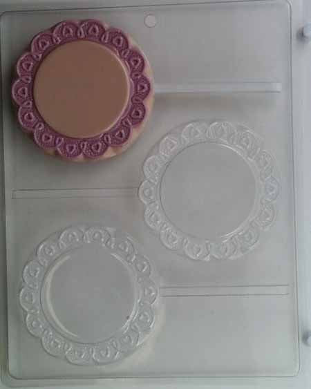 Chocolate// Candy Mold, Lollipop - Blank, Large Round with Lace