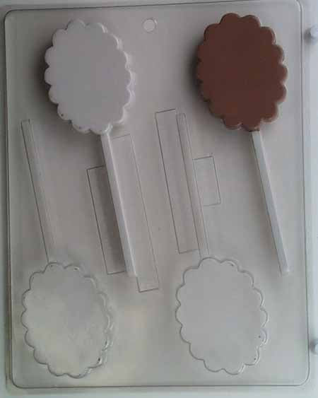 Chocolate// Candy Mold, Lollipop - Blank, Small Vertical Scalloped Oval