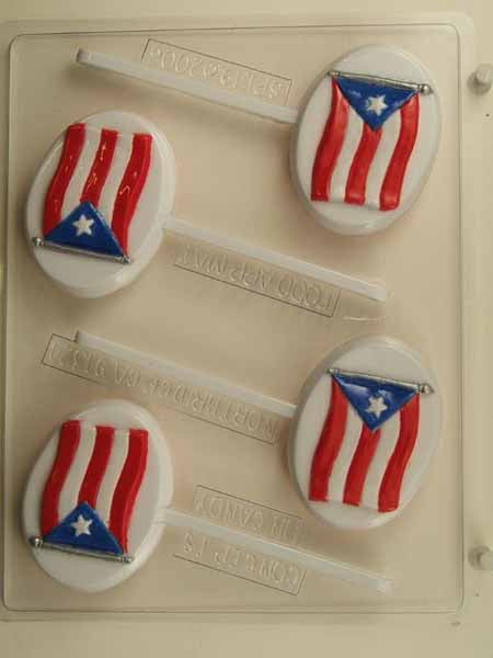 Chocolate// Candy Mold, Lollipop - Flag, Puerto Rico Flag on Oval