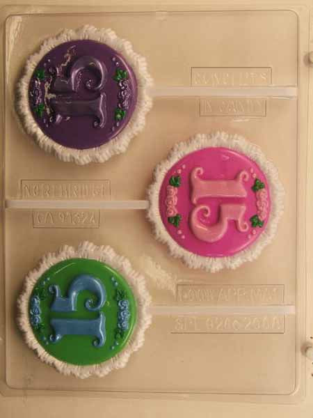 Chocolate// Candy Mold, Lollipop - Quince, '15' on Round with Lace