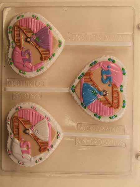 Chocolate// Candy Mold, Lollipop - Quince, Girl on Staircase on Heart with Lace and '15'