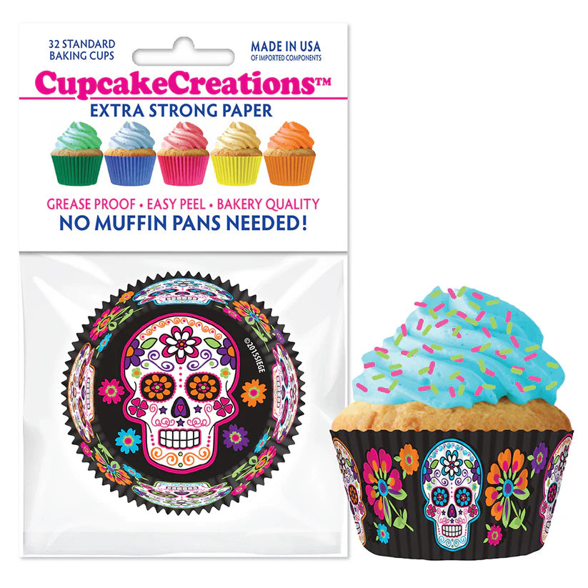 Cupcake Creations // Cupcake Liners "Sugar Skull" 2" Base x 1 3/8 " Wall
