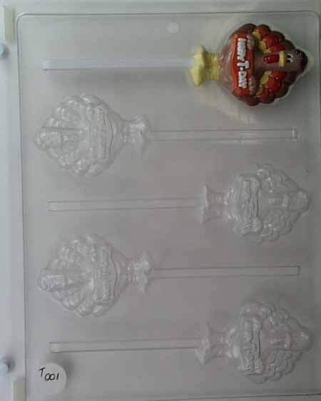 Chocolate// Candy Mold, Lollipop - Thanksgiving, Turkey Carrying "Happy T-Day" Sign