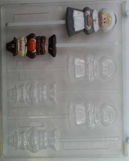 Chocolate// Candy Mold, Lollipop - Thanksgiving, Three Pilgrim Women, Three Pilgrim Men
