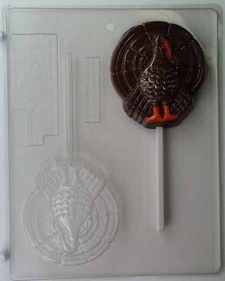 Chocolate// Candy Mold, Lollipop - Thanksgiving, Turkey, Front View with a Tail