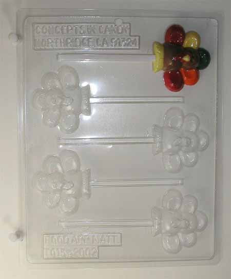 Chocolate// Candy Mold, Lollipop, Thanksgiving, Small Turkey with divot for Small Candies
