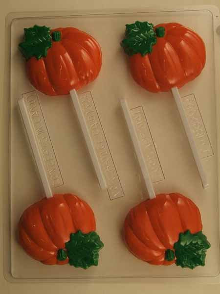 Chocolate// Candy Mold, Lollipop - Thanksgiving, Plain Pumpkin with a Leaf