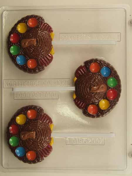 Chocolate// Candy Mold, Lollipop - Thanksgiving, Medium Turkey with divot for Small Candy 