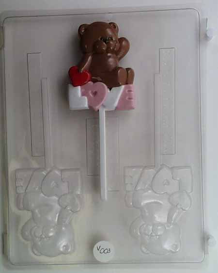 Molde de chocolate/caramelo, piruleta - Amor, oso sentado en "LOVE"