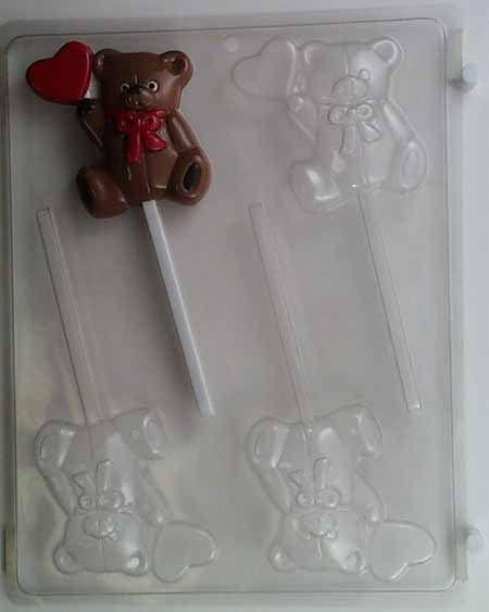Molde para chocolate y dulces - Amor, oso mediano con lazo y corazón