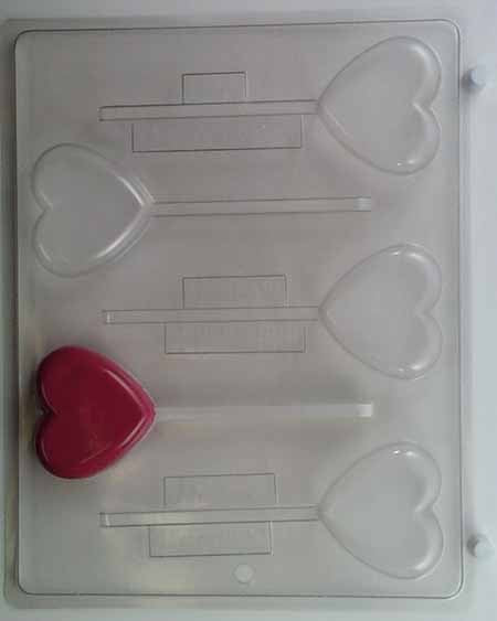 Molde para chocolate/caramelo, piruleta - Amor, corazón plano
